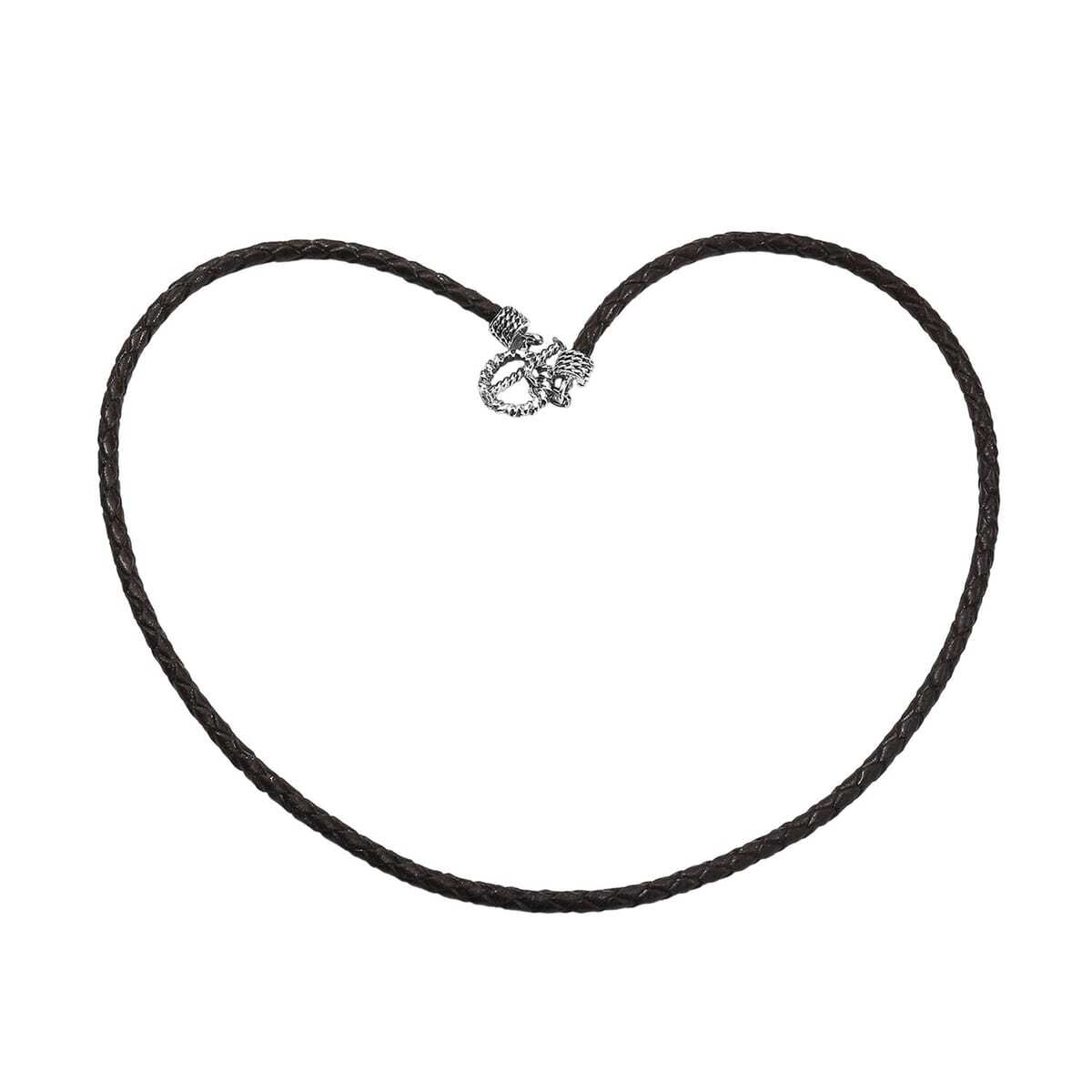 Black Leather Cord Necklace in Black Oxidized Sterling Sliver 18 Inches