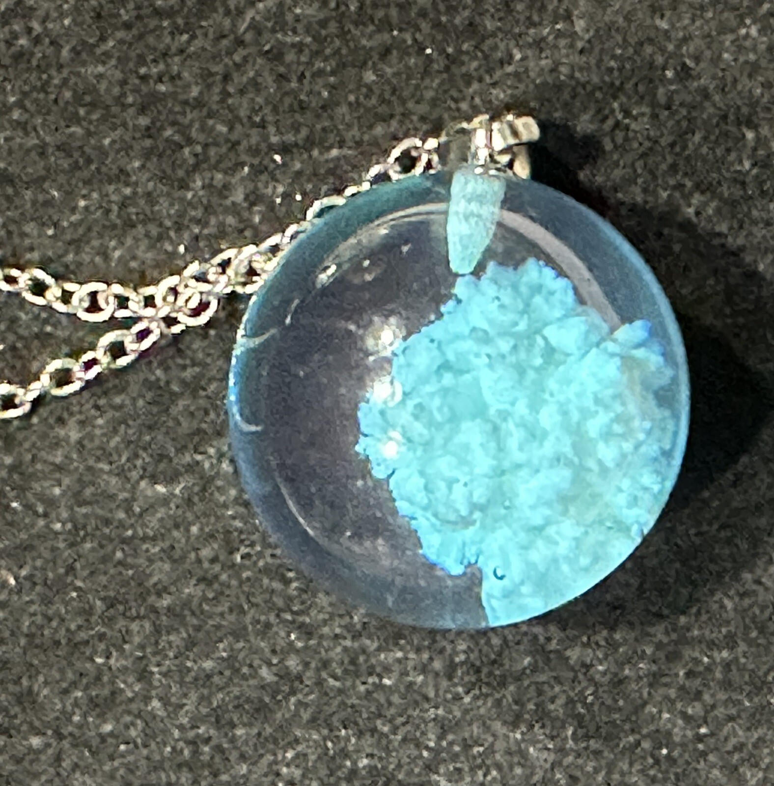 Blue Sky White Cloud Necklace Transparent Ball Shape Resin Glass Pendant 20”