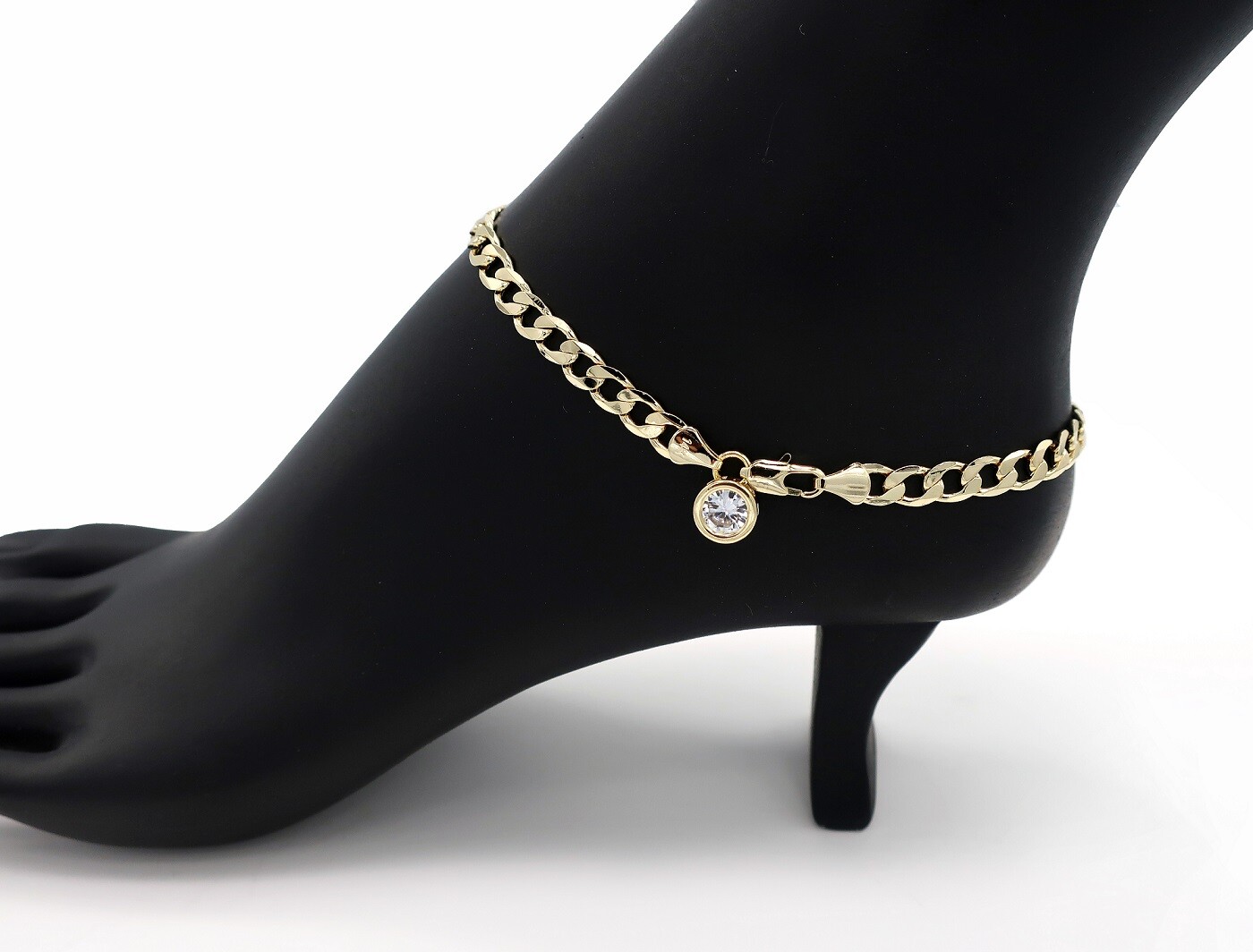 10″ ITALIAN CUBAN LINK CHAIN 6mm CUBIC ZIRCONIA ANKLET BRACELET 14K GOLD PLATED