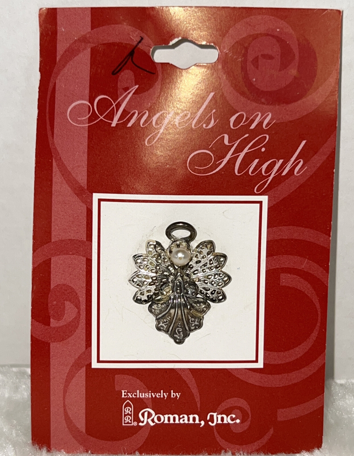 Christmas Pin Angels On High by Roman, Inc Silver Tone W/ Faux Pearl 2003 READ