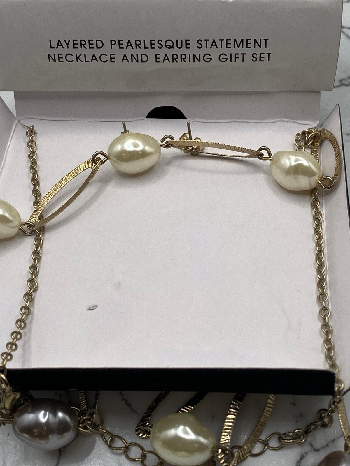 Avon Layered Pearlesque Statement Necklace Earrings Gift Set NOS 2013 Box