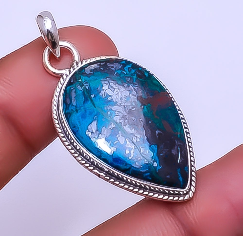 Chrysocolla 925 Sterling Silver Pendant 1.76″ P069310, Christmas Gift