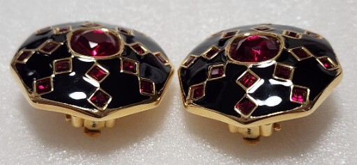Swarovski Vintage Swan Signed Red Crystal Gold Statement Enamel Earrings A-640