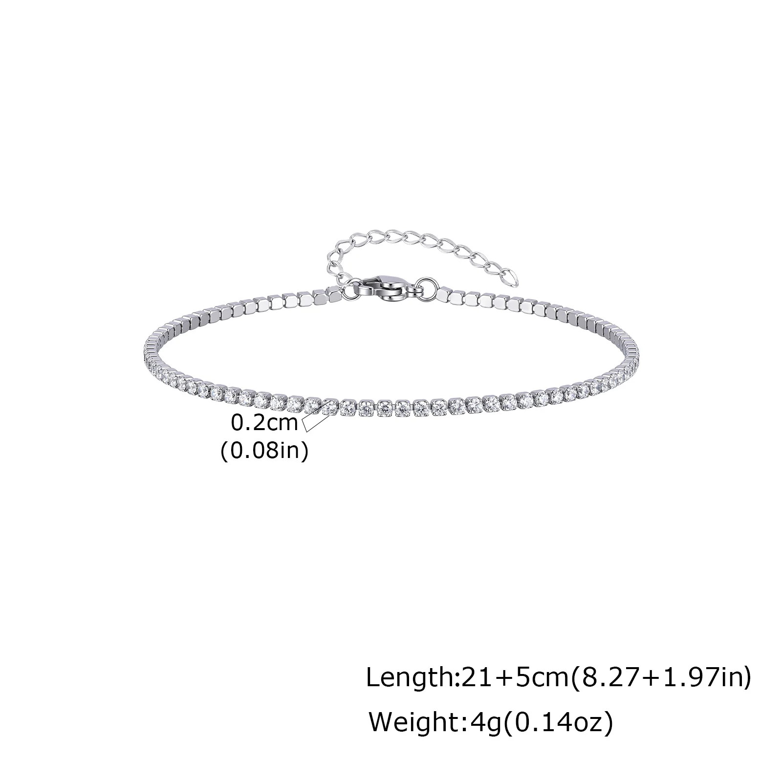 2/3/4/5mm Shiny Zircon Tennis Ankle Bracelet for Women, 18K Gold Plated Stainles