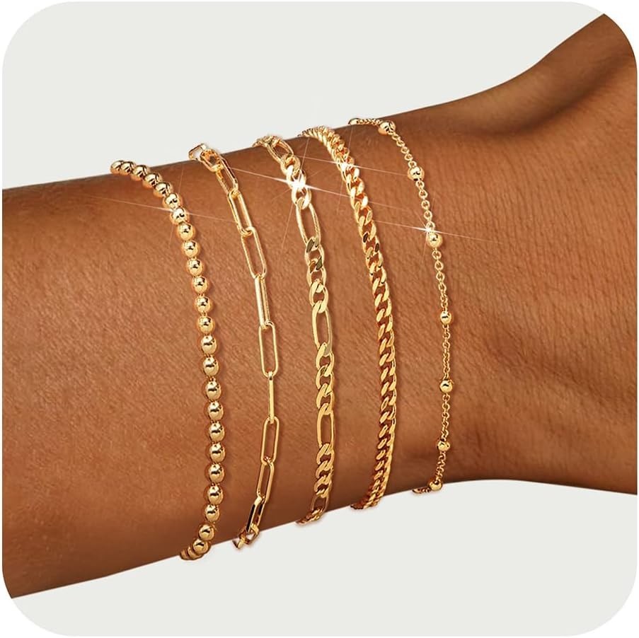 adoyi Gold Bracelets for Women, 14K Plated 6.0 IN Small Wrist