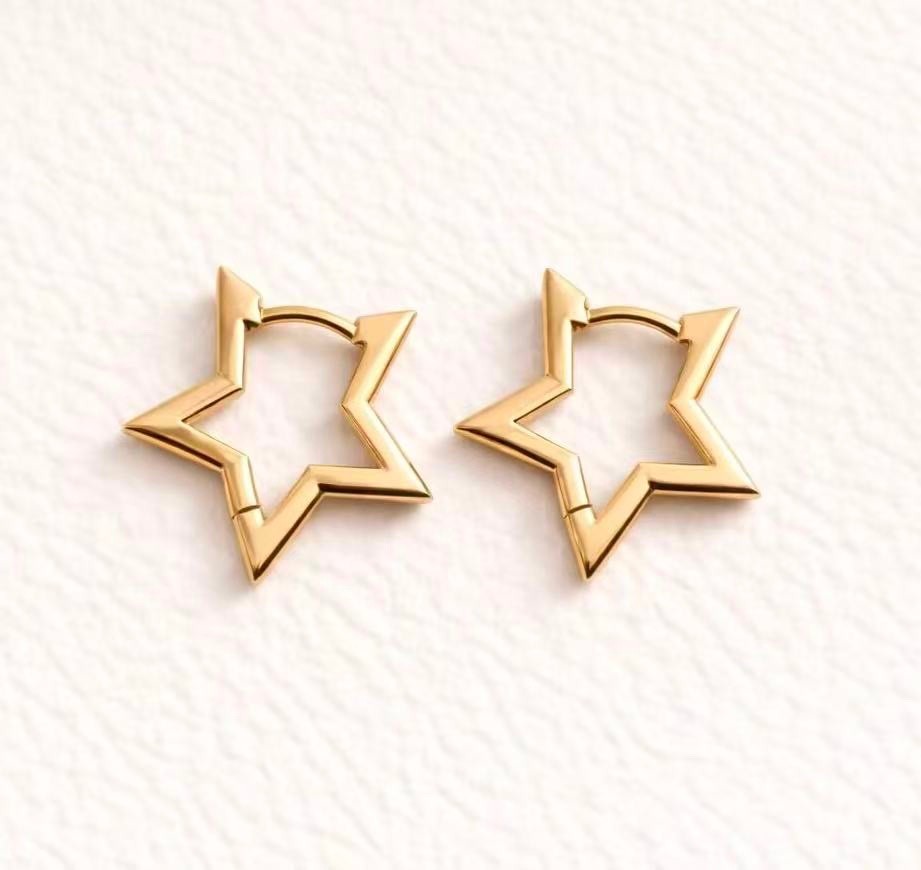 13mm Star Hoop Earrings,Celestial Jewelry,Tiny Star Hoops 925 Sterling Silver 38