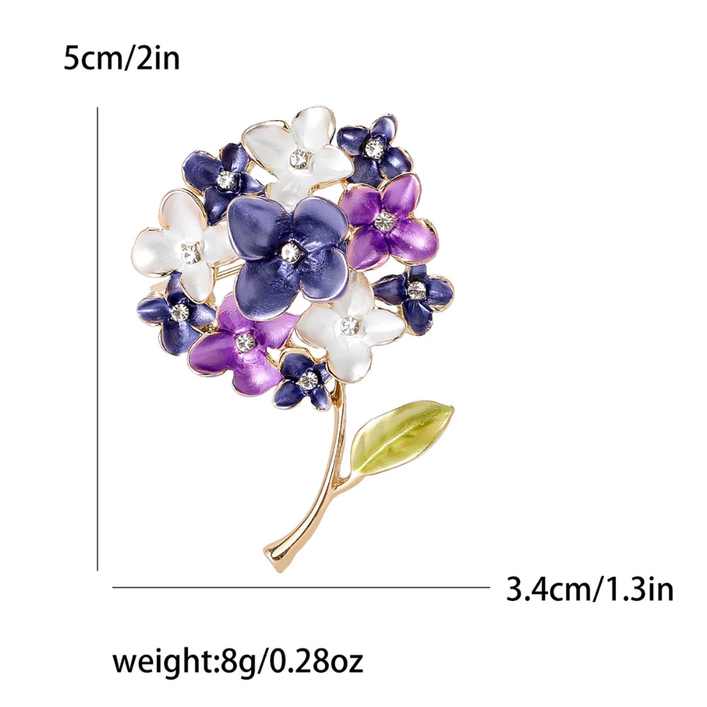 Enamel Hydrangea Flower Bouquet Brooch Crystal Floral Pin Gold Statement Jewelry