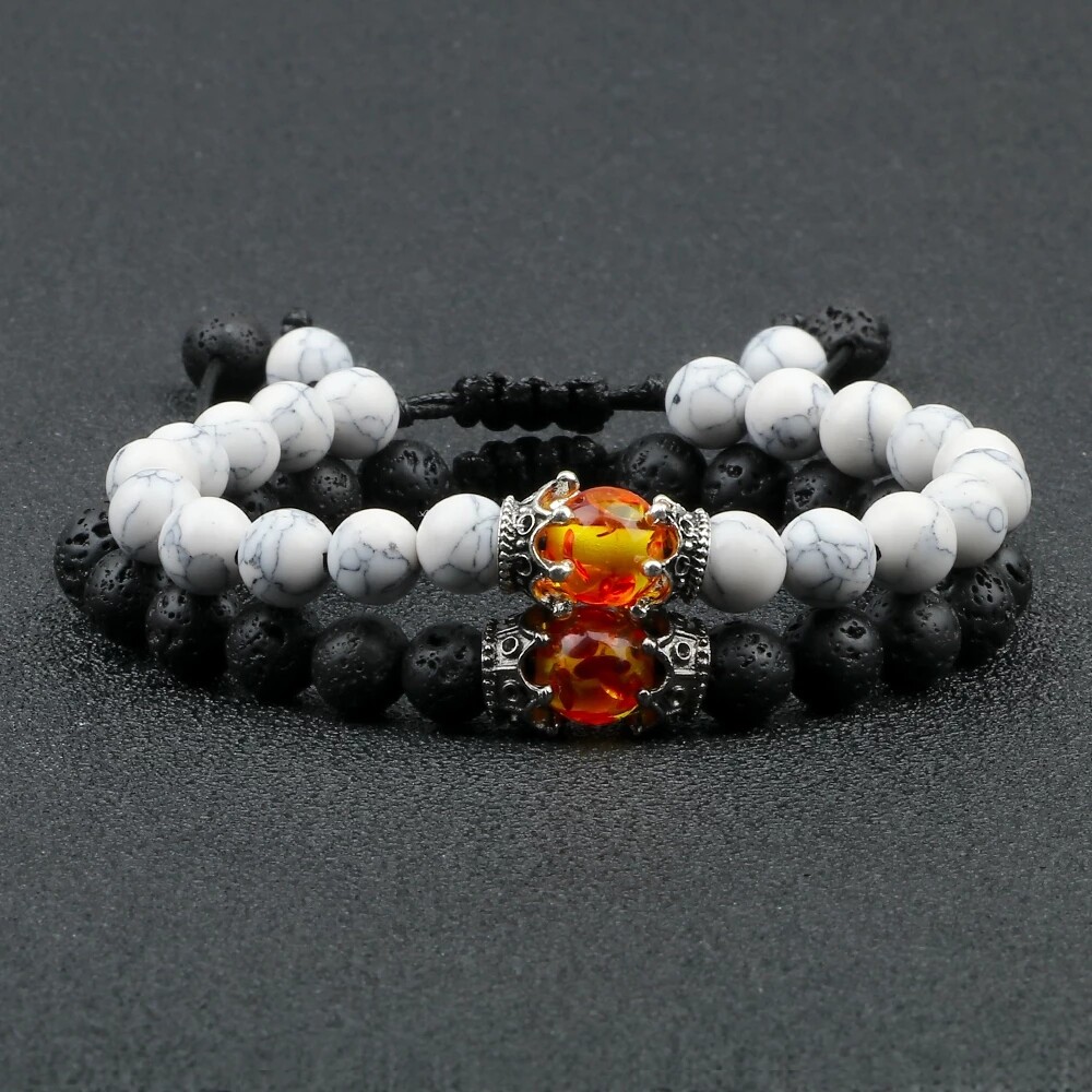 Black Lava Stone Crown Charm Tiger Eye Beads Braided Bracelet For Men Women Gift