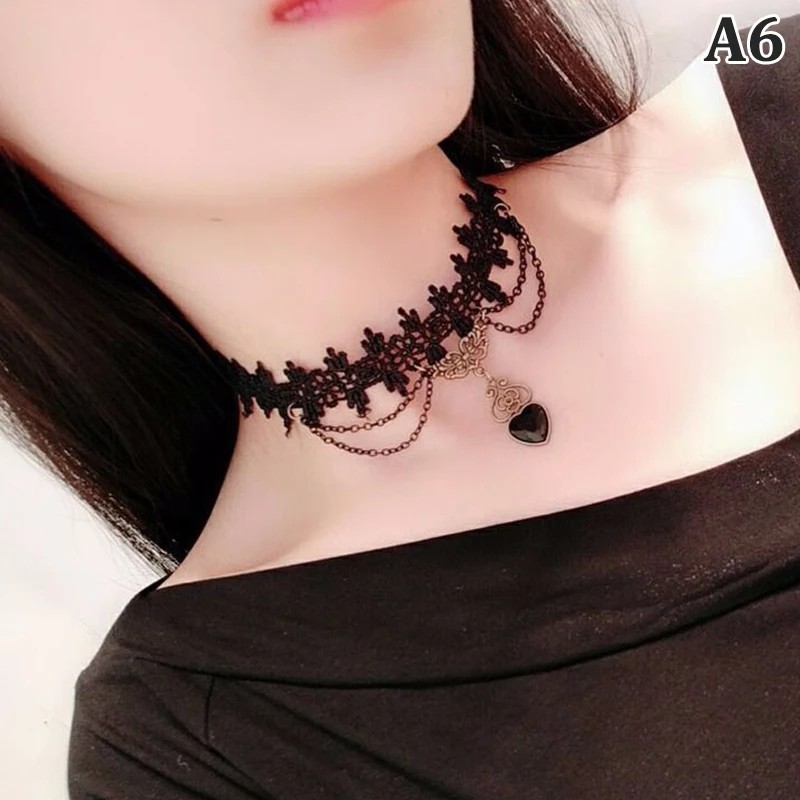 Gothic Black Lace Necklace Collar Choker Retro Vintage Chain, Vampire Halloween