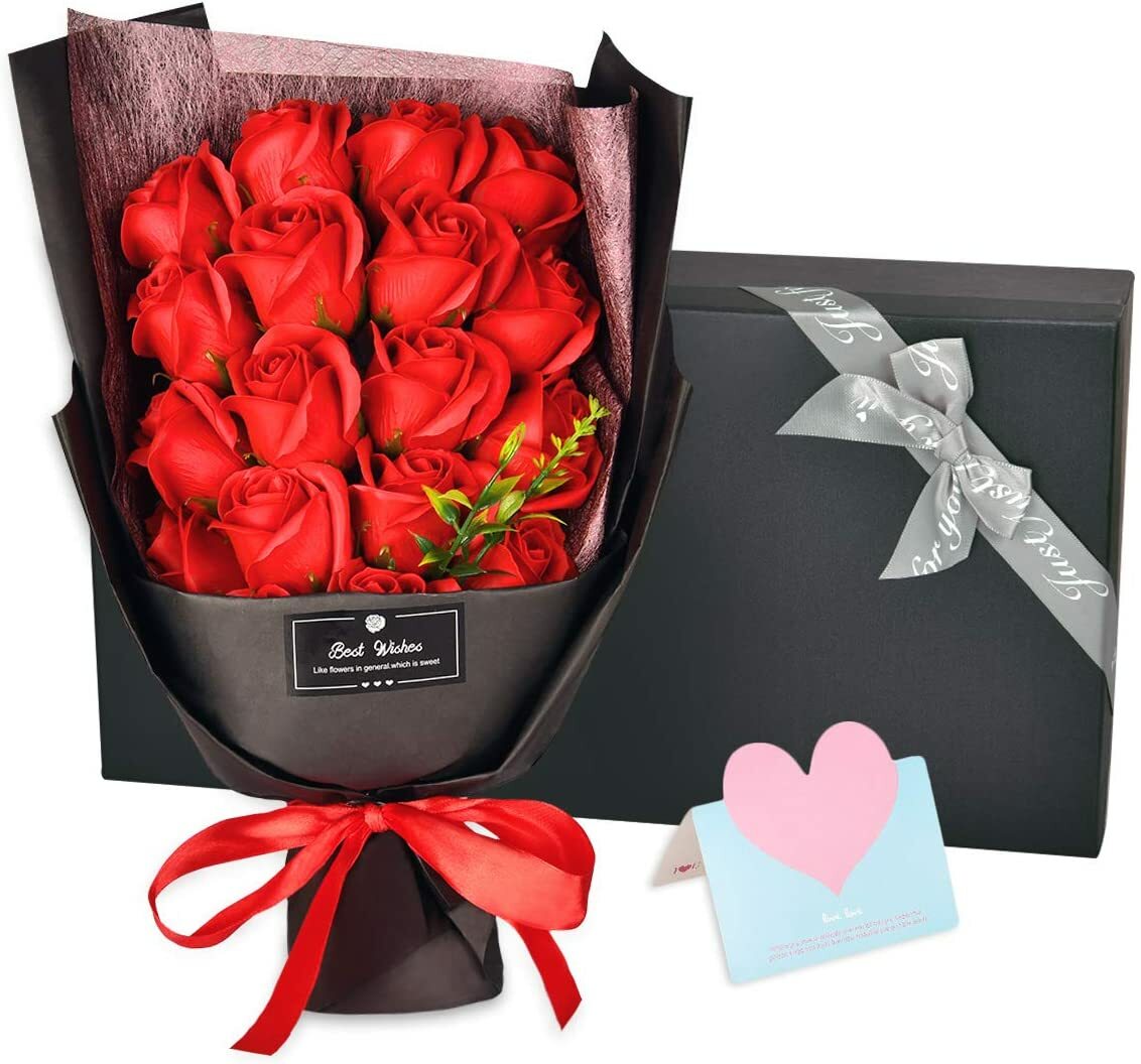 18 Pcs Eternal Rose Soap Flower Bouquet Valentine’s Day Gift for Girlfriend Wife