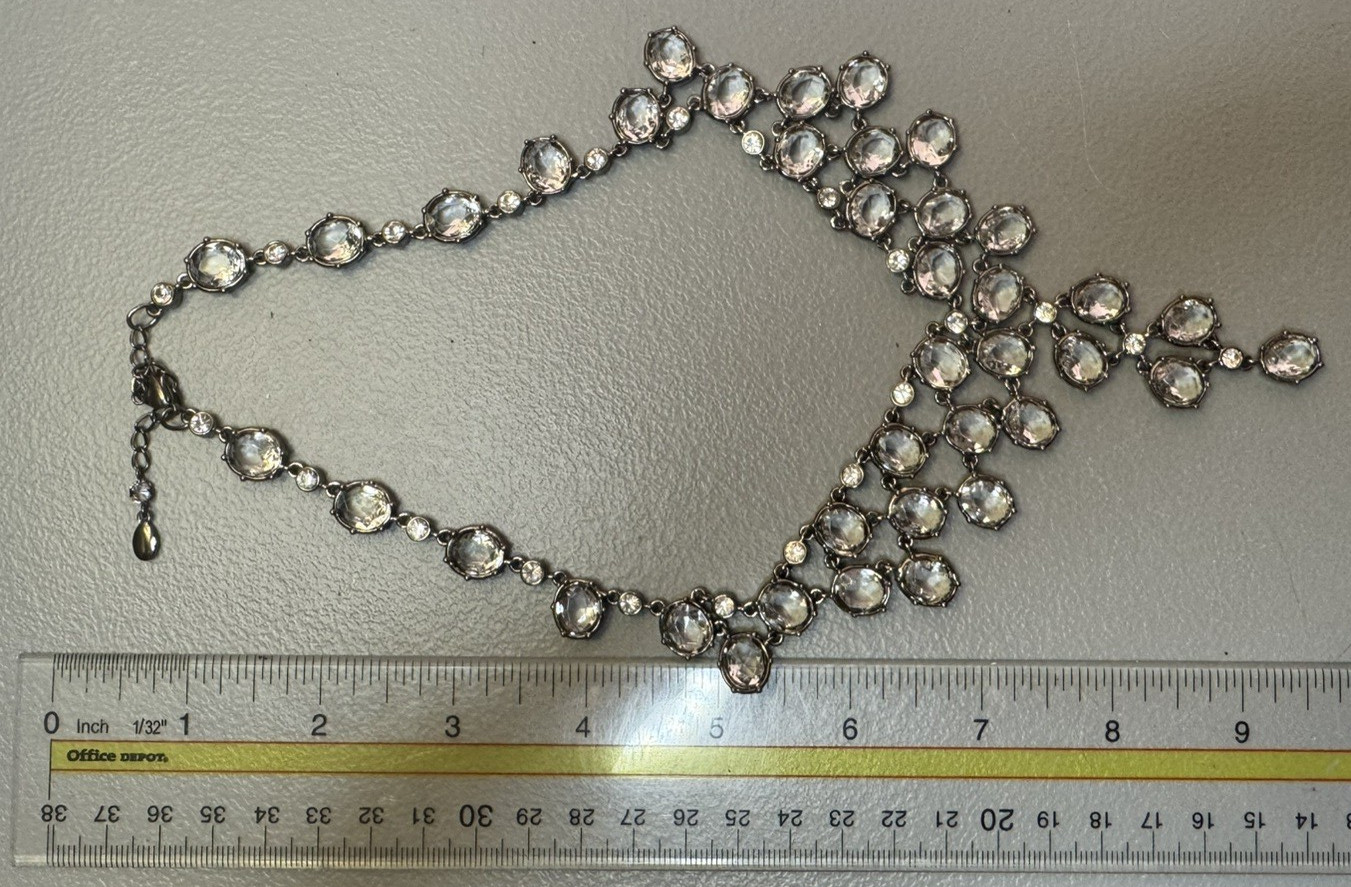 Apt.9 Gun Metal Clear Rhinestone Glass Bib Statement Choker Necklace 17″