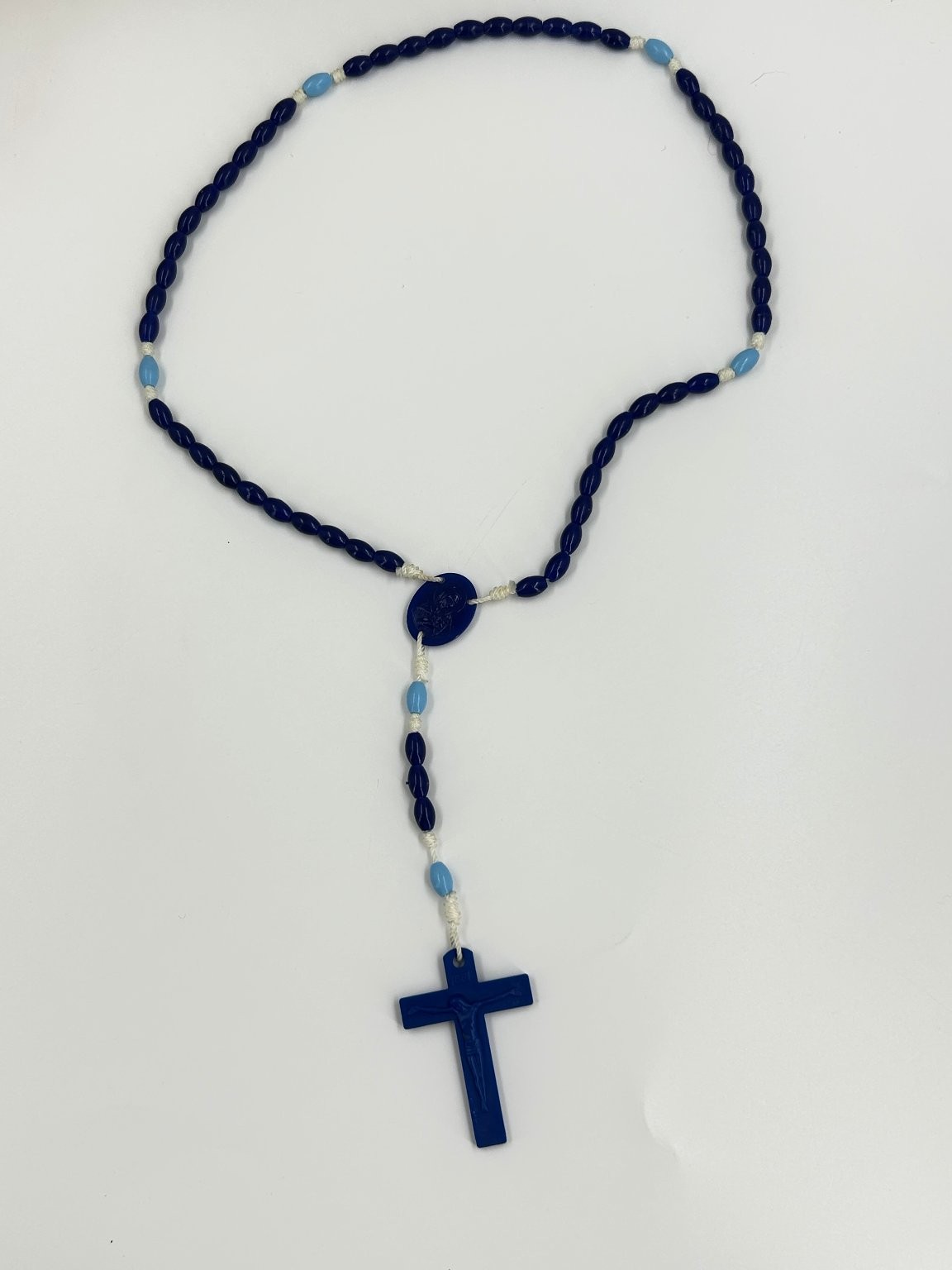 Blue Rosary Necklace Catholic Crucifix Beaded Religious Jewelry Plastic