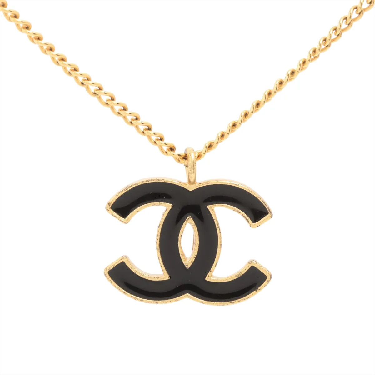 Chanel Coco Mark 02A Necklace GP gold×black