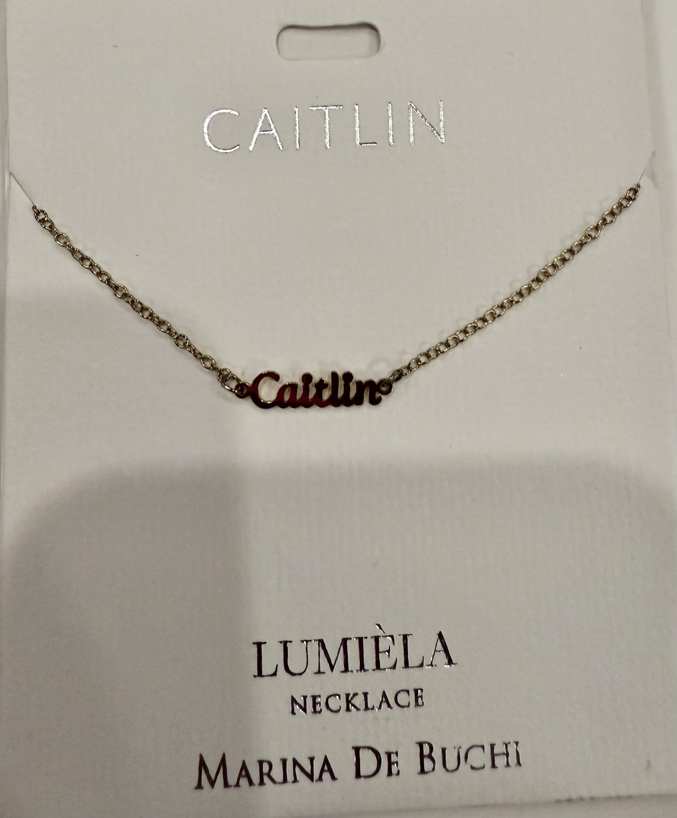 CAITLIN LUMIELA NAME NECKLACE MARINA DE BUCHI ADJUSTABLE LENGTH NICKEL FREE