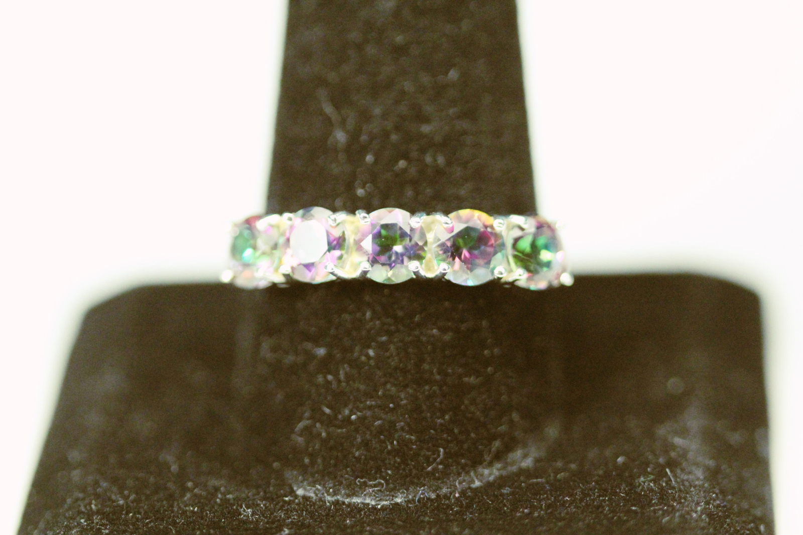 925 Sterling Silver Size 10 Mystic Topaz Five Stone Ring 2.7 Grams (RIN8552)