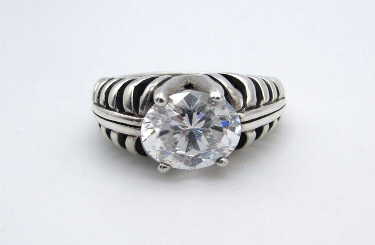 Large KABANA Sterling Silver Ring DQCZ size 8 Solitaire 3.35cts