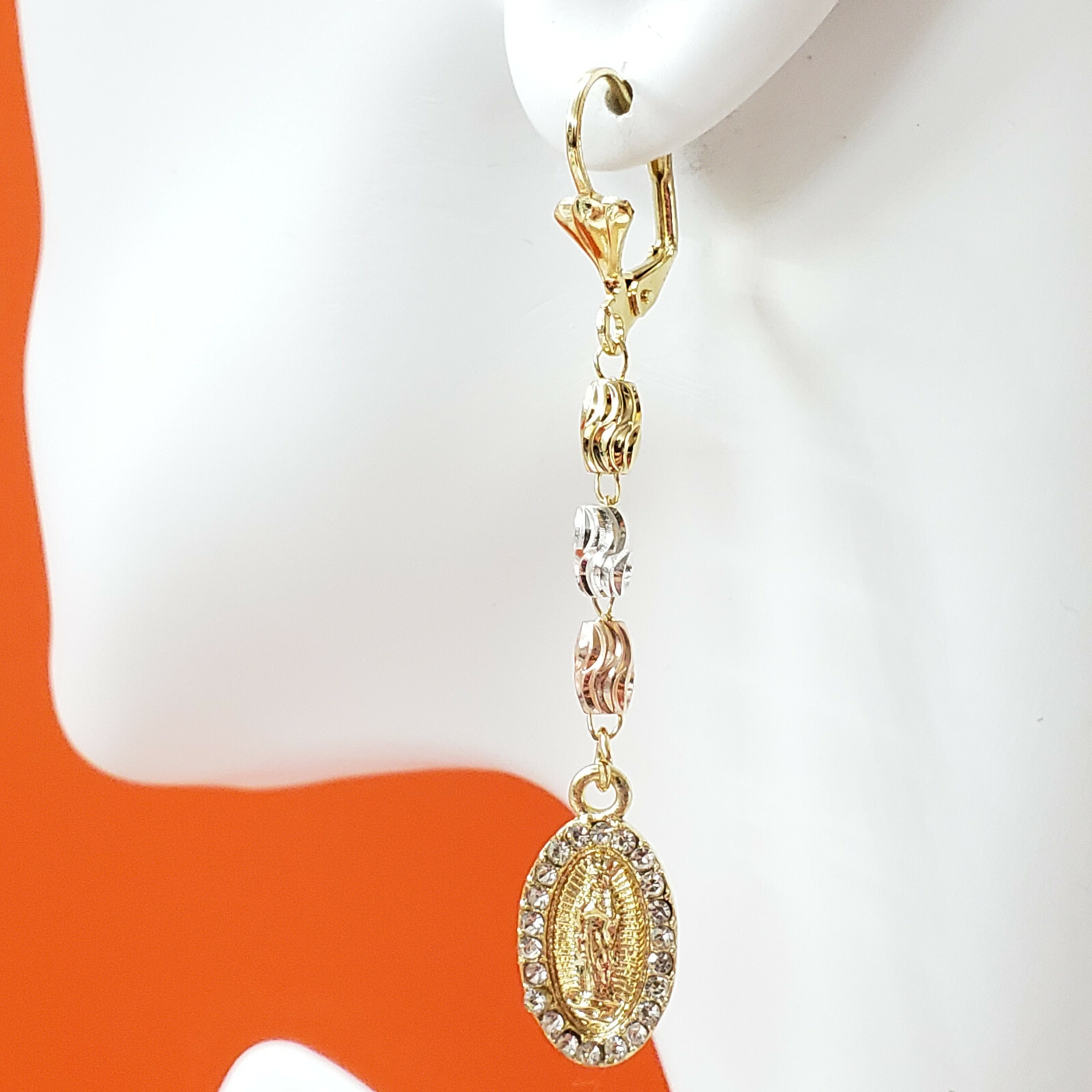 Our Lady of Guadalupe Earrings. Gold Plated. Aretes Virgen Guadalupe. 3 Color.