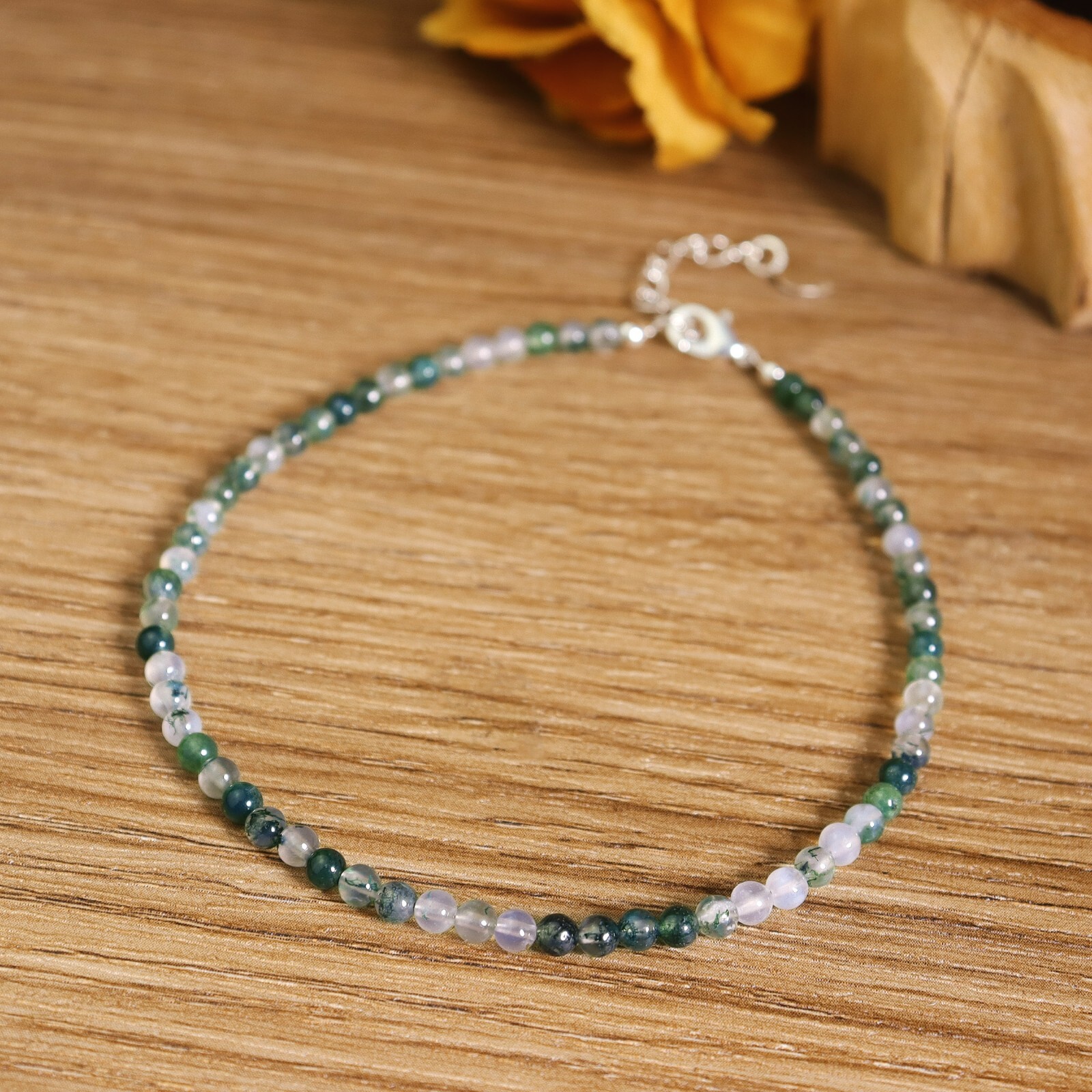 Natural Moss Agate Dainty Tiny 3mm Beads Crystal Boho Anklet for Women Xmas gift