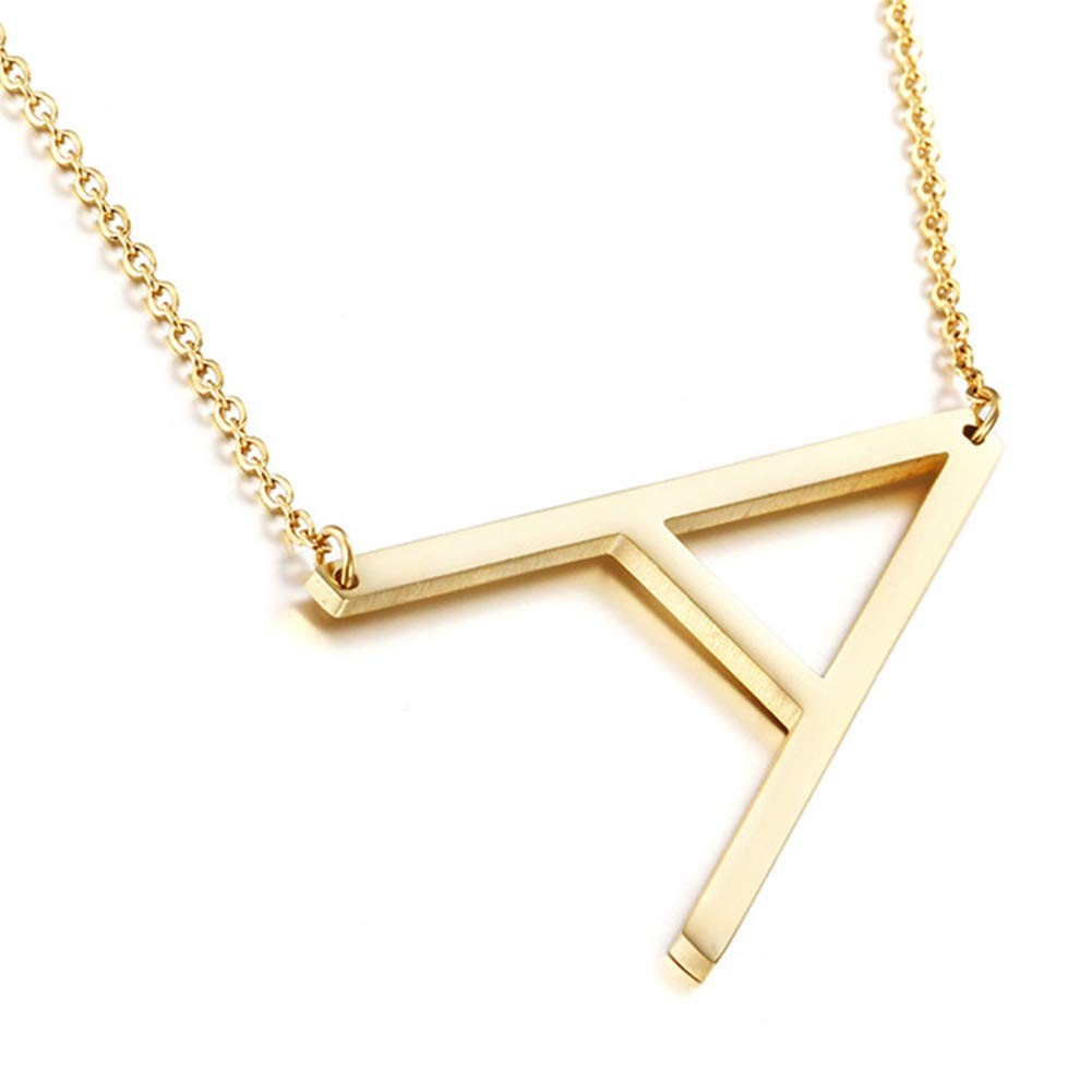 Sideways Initial Necklace 18K Gold Plated Stainless Steel Large Letter Pendant
