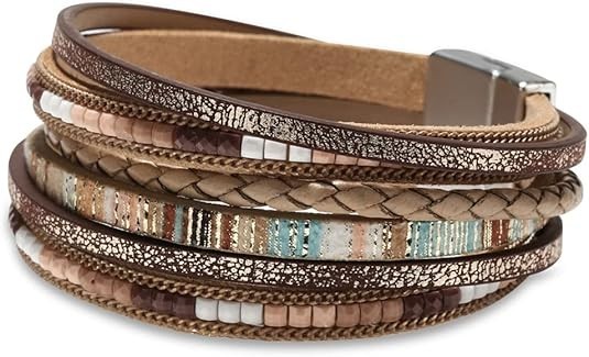 NEW Fesciory Boho Leather Wrap Bracelet – Multi-Layer Leopard & Crystal Cuff