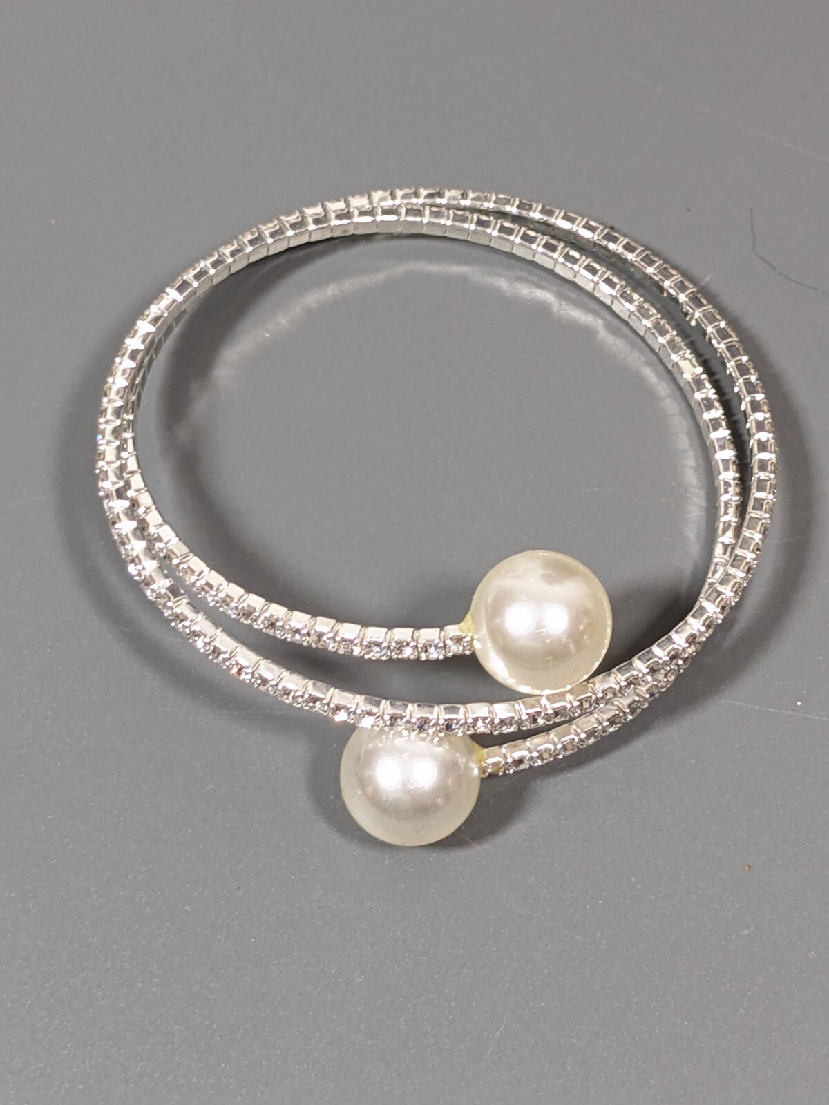 Coastal Bridal Rhinestone Tennis Wrap Bracelet Faux Pearl 7 inch