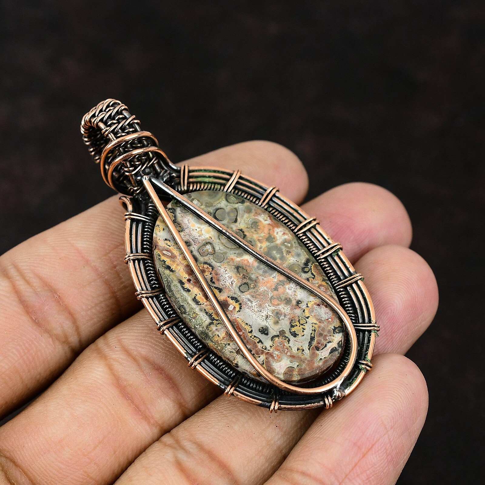 Ocean Jasper Gemstone Jewelry Copper Gift For Love Wire Wrapped Pendant 2.52″
