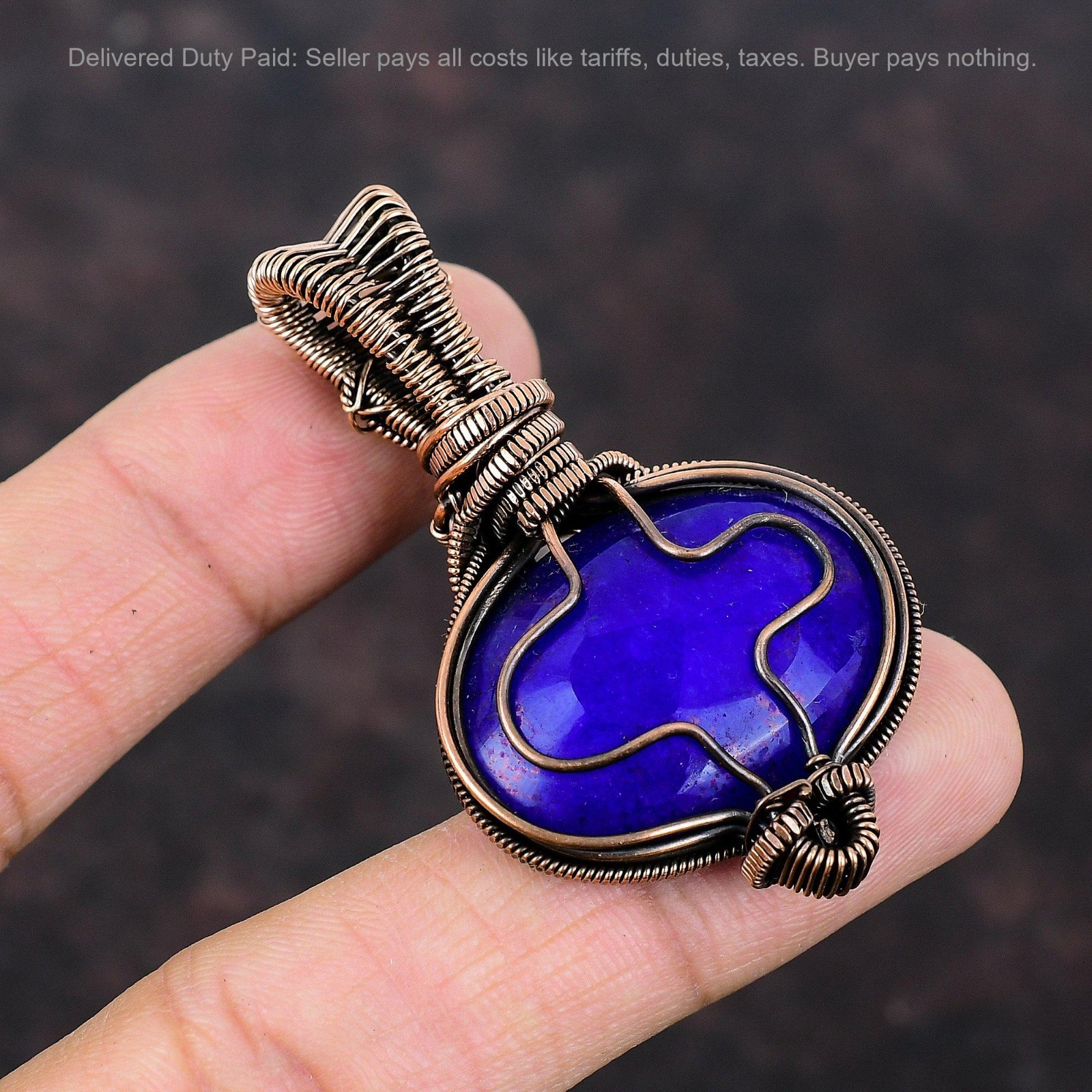 Oval Blue Saphire Gemstone Rainbow Moonstone Copper Wire Wrapped Mother Pendant