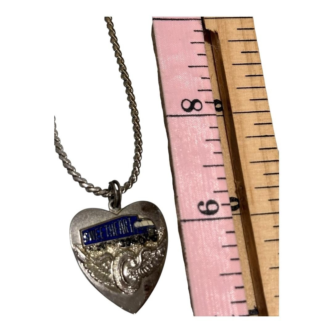 Necklace Silver Tone Angel Wings Heart Sweetheart Truck Pendant Enamel Womens