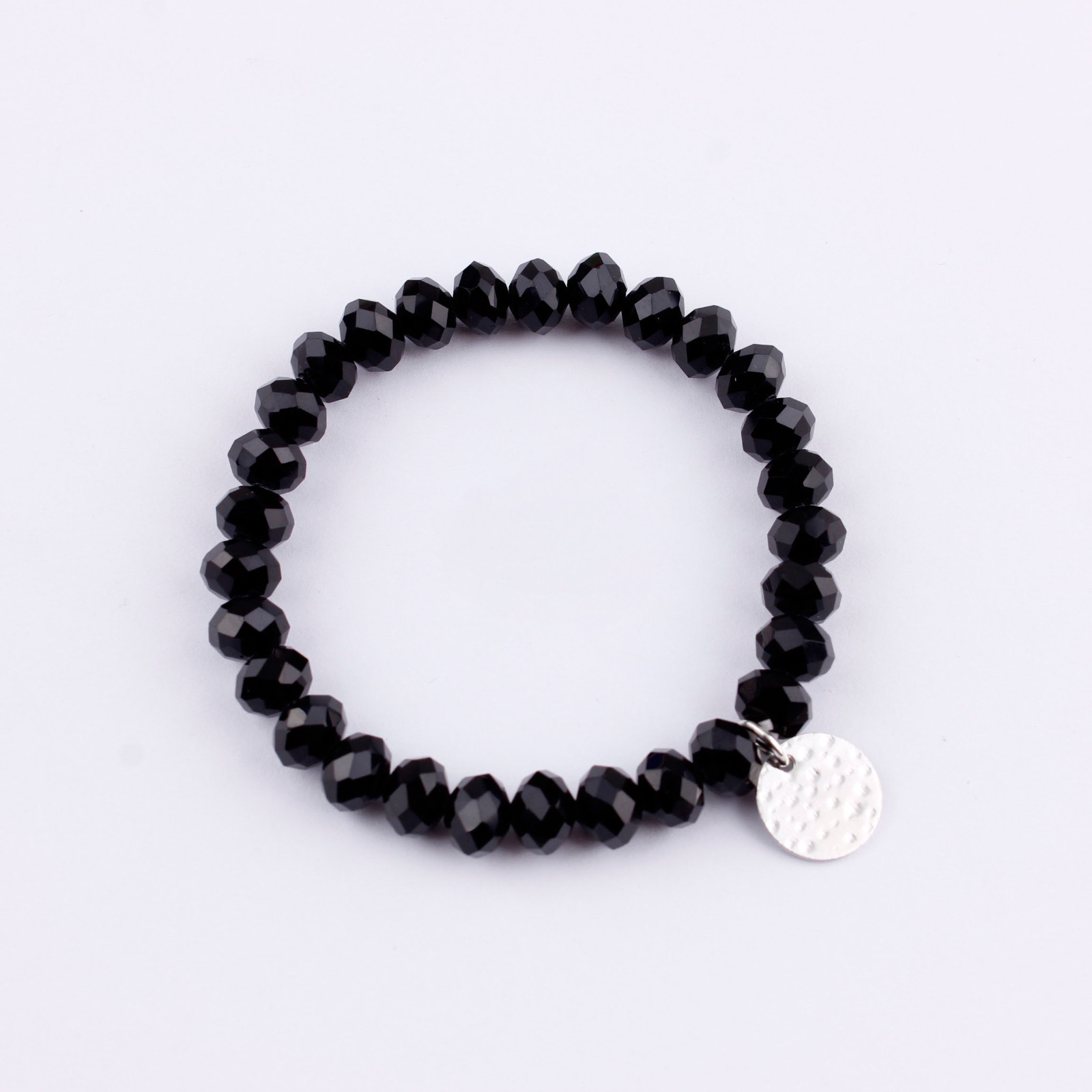 Women 8mm Glass Beads Bracelets with Hammered Disc Crystal Bead Stretch Bracelet
