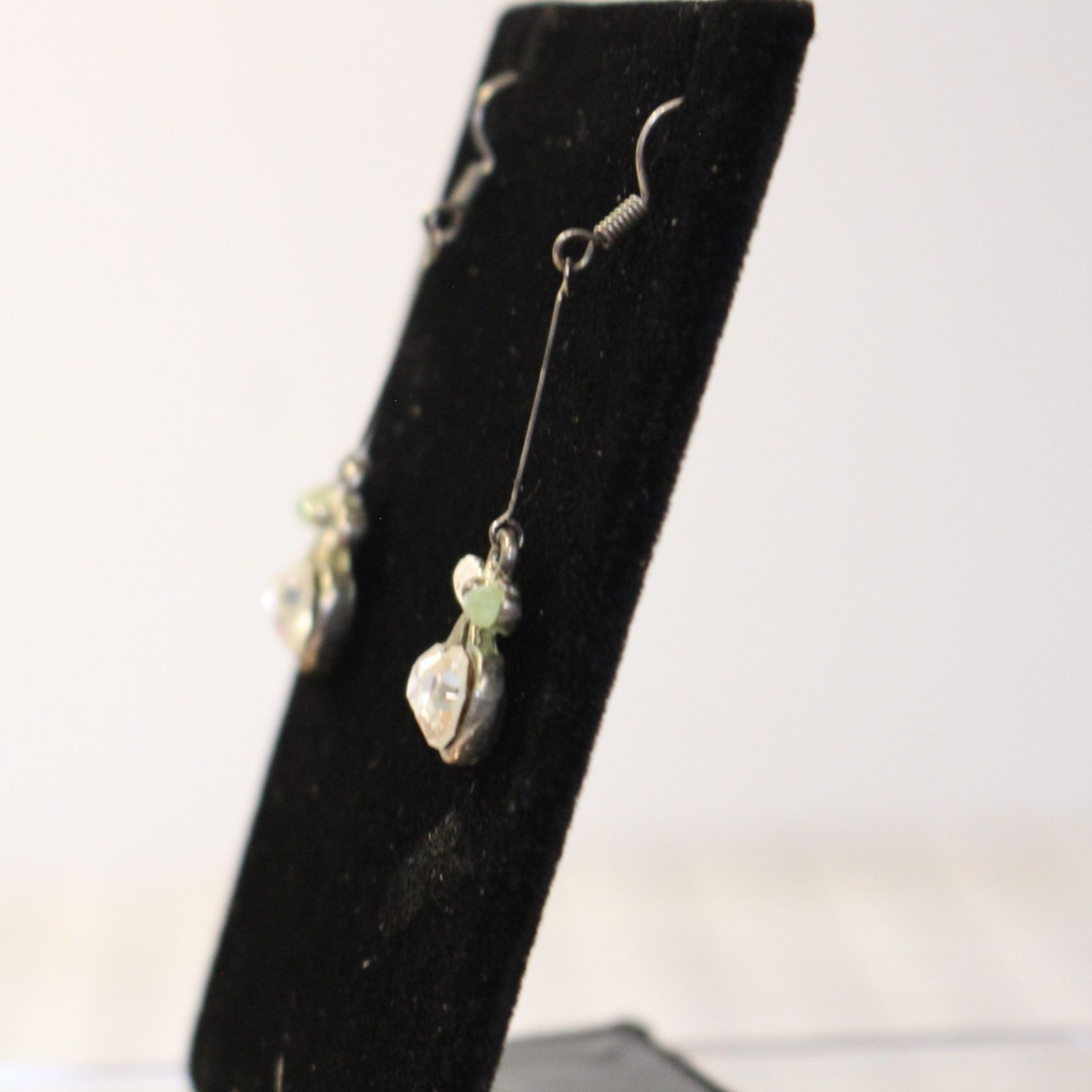 Crystal Cherry Dangle Earrings With Green Leaf Accents Approx 1.5″ Drop