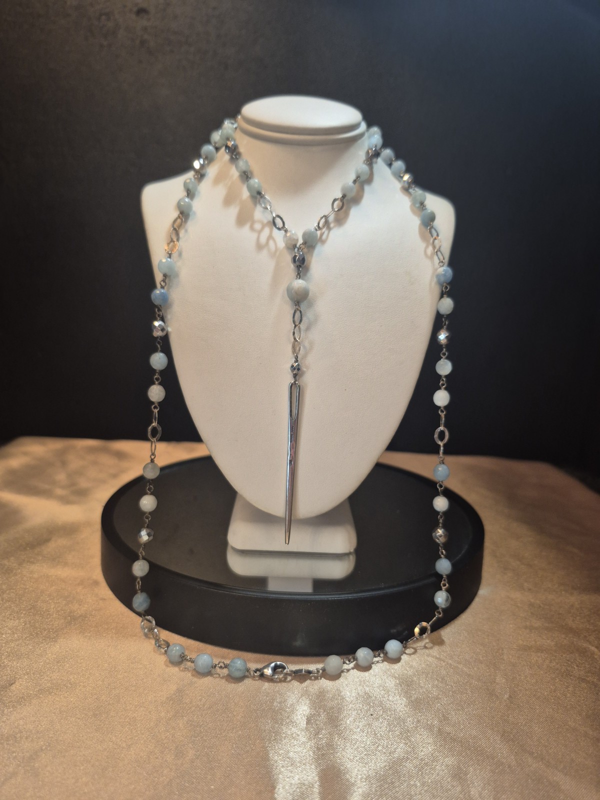 CHAN LUU Sterling, Semiprecious Stone & Crystal ROSARY Style DAGGER Necklace984