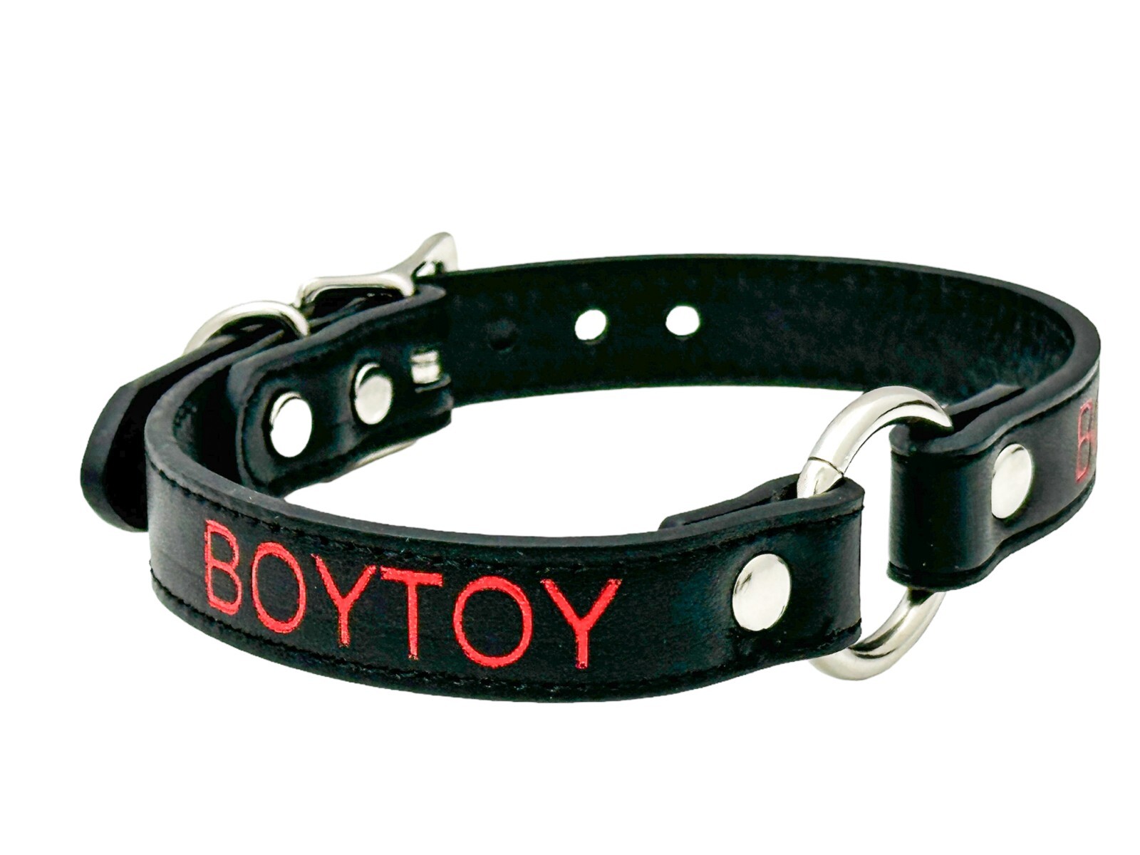 Name SILVER Ring RED Choker BDSM Collar Vegan Leather Necklace O Ring Fetish