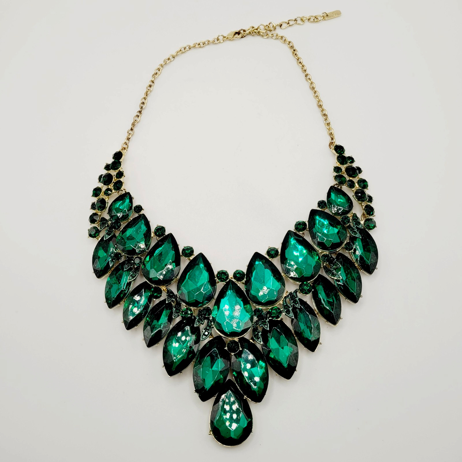 Christina Collection Green Faceted Glass Rhinestone Gold Tone Formal Necklace