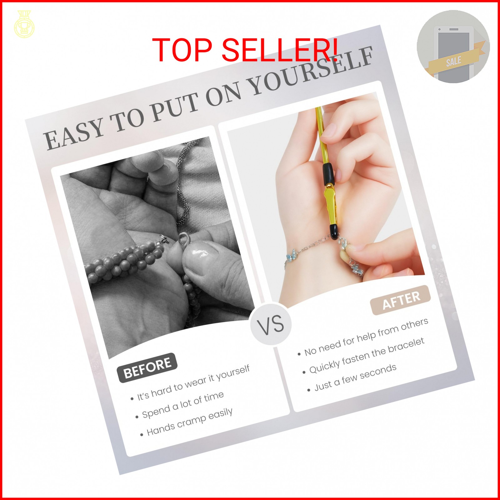 Oyuseive 2 Pcs Bracelet Helper Tool with Non-Slip Tips, Easy to Put on Yourself
