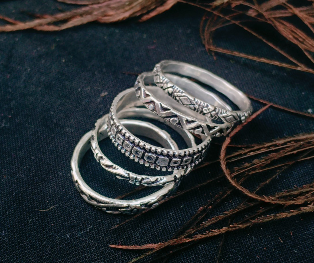 Stacking rings Silver band rings Stackable 925 Sterling Silver 5 Rings Set B372