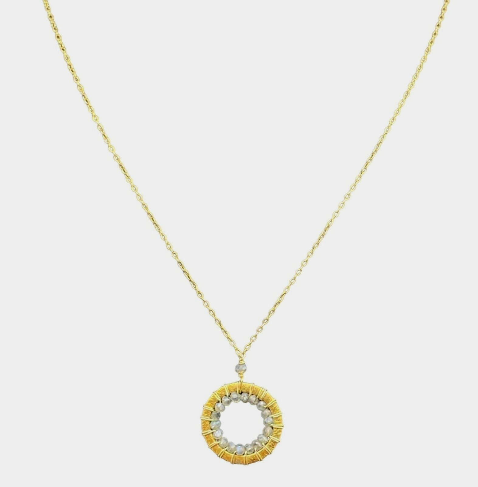 BSI Beaded Circle Pendant Necklace Gold Tone Elegant Birthday Minimalist