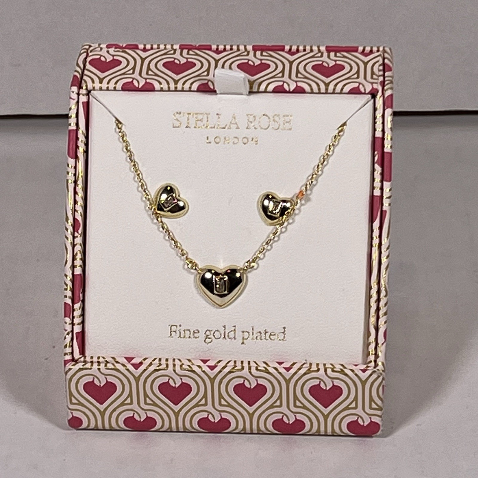 Stella Rose London Fine Gold Plated Heart Necklace Earrings Set