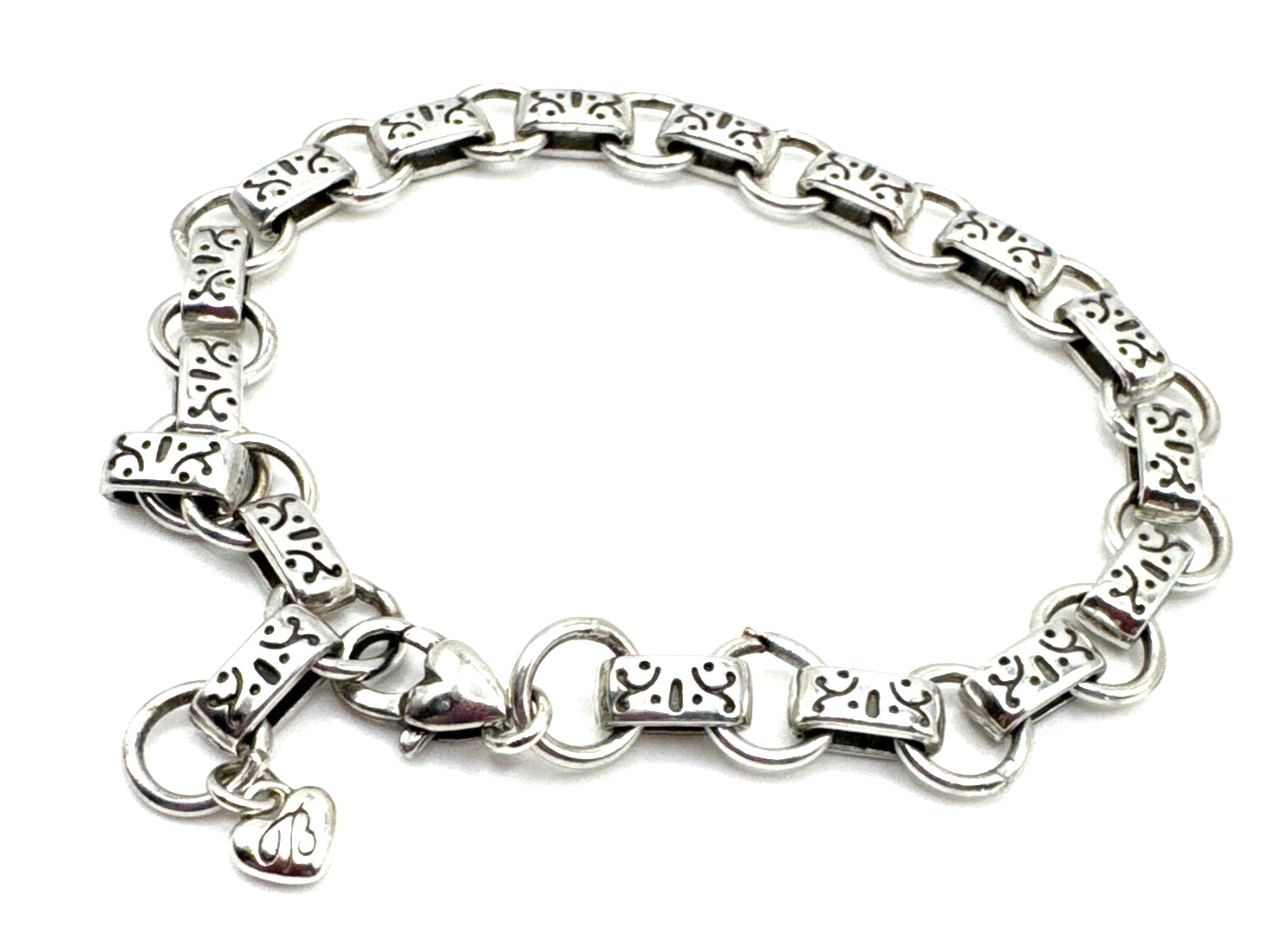 Brighton Signature Chain Add Clip On Charms Silver Charm Heart Clasp Bracelet 10