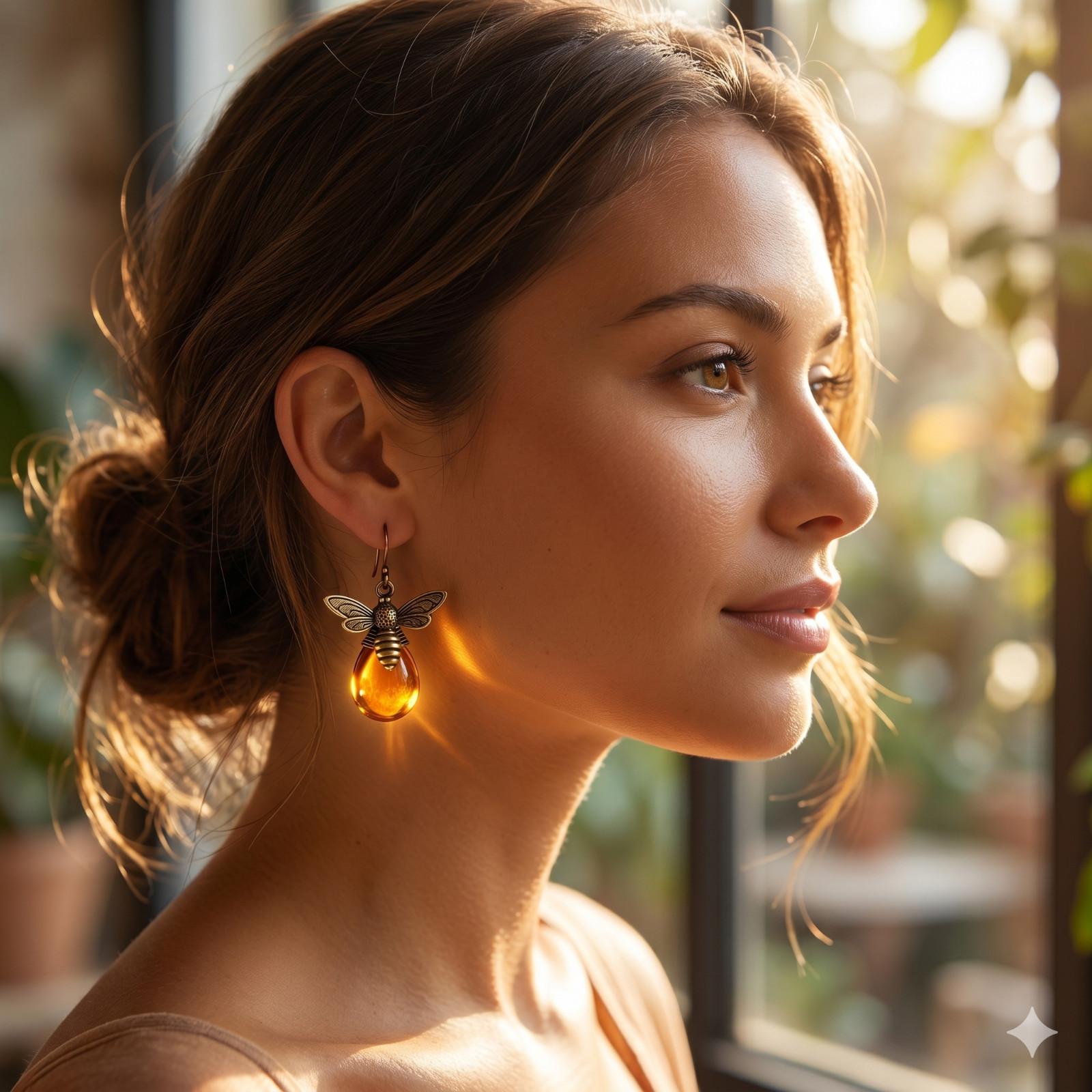 Amber Honey Bee Earrings Gold Drop Dangle Vintage Boho Gift for Women