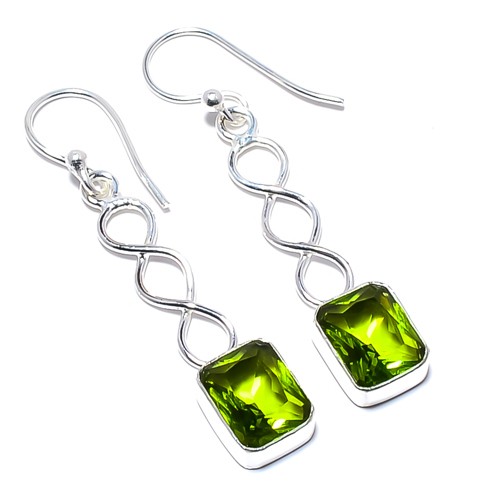 Peridot Gemstone 925 Silver Plated Spiral Earring 1.79″ T62