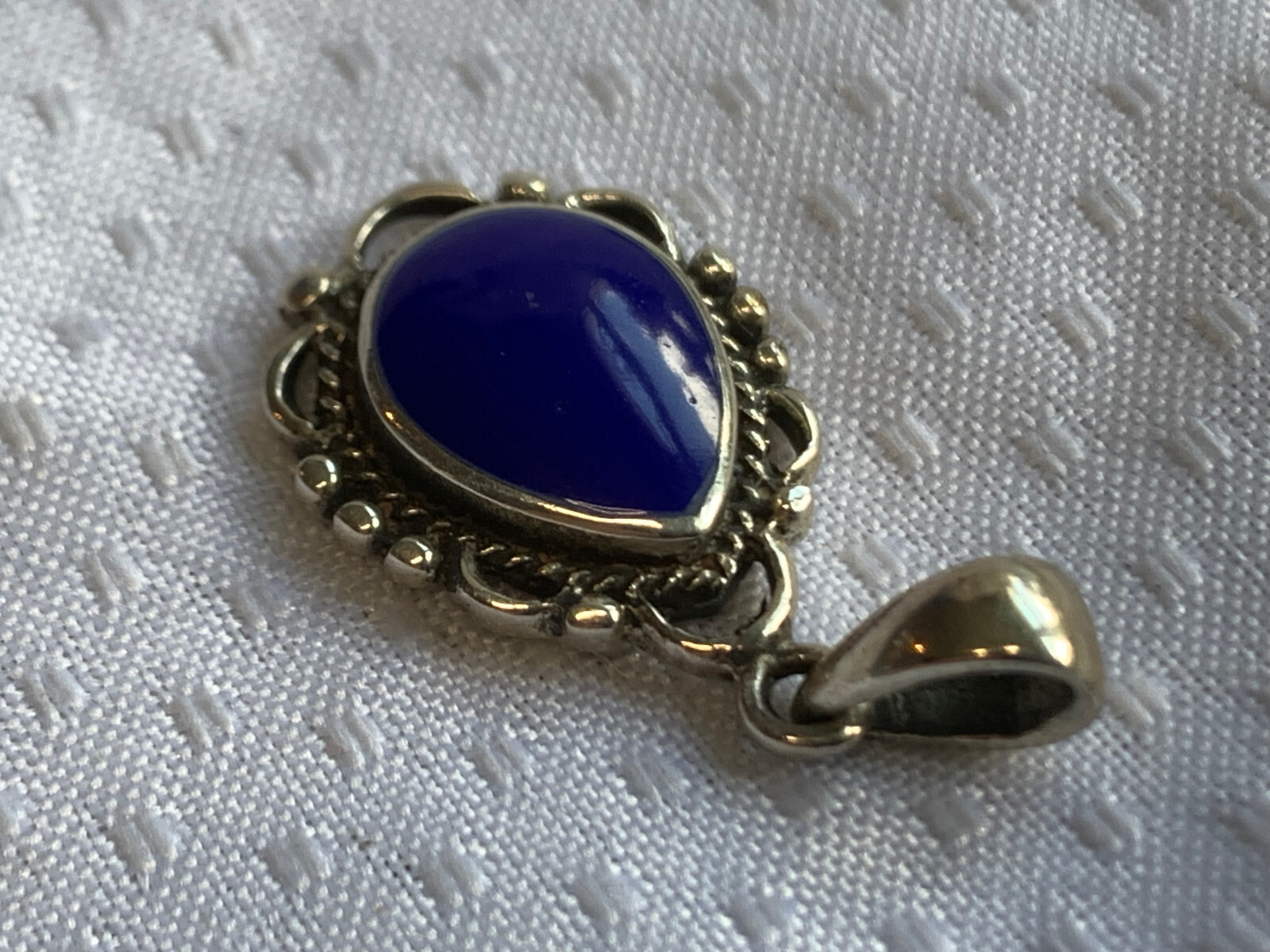 Sterling Silver Pendant 3.59g Fine Jewelry Blue Teardrop Color Stone Bezel