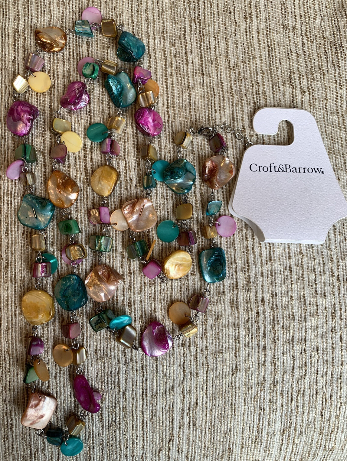 NWT Croft & Barrow Multi Color Sparkly SHELL Extra Long Statement Necklace $36