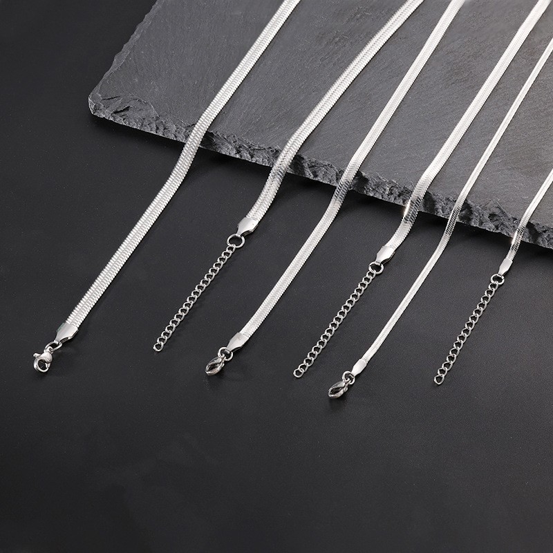 Stainless Flat Snake Chain Necklace Adjustable Thin Herringbone Choker Unisex