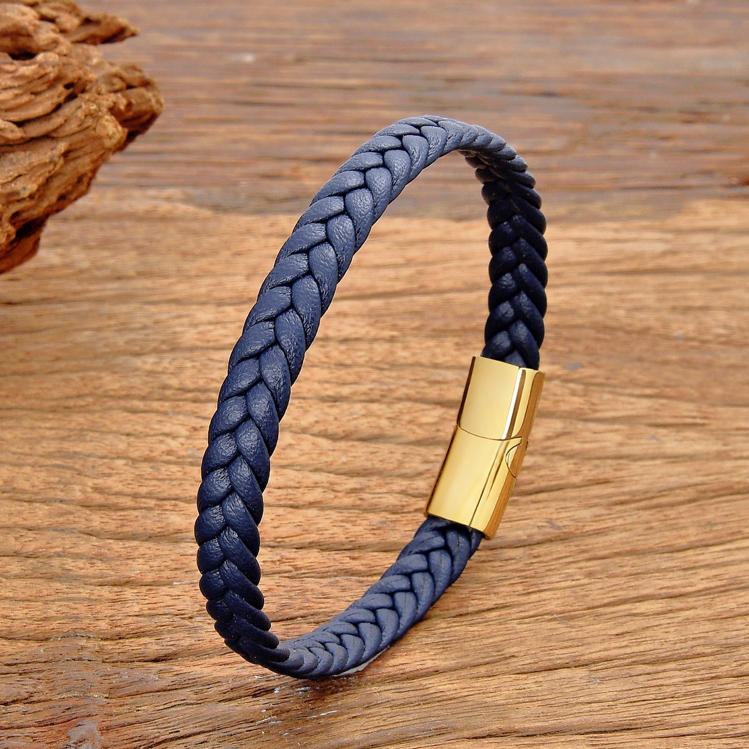 Simple Classic Stainless Steel Bracelet for Women & Men, Braided Leather Bangle