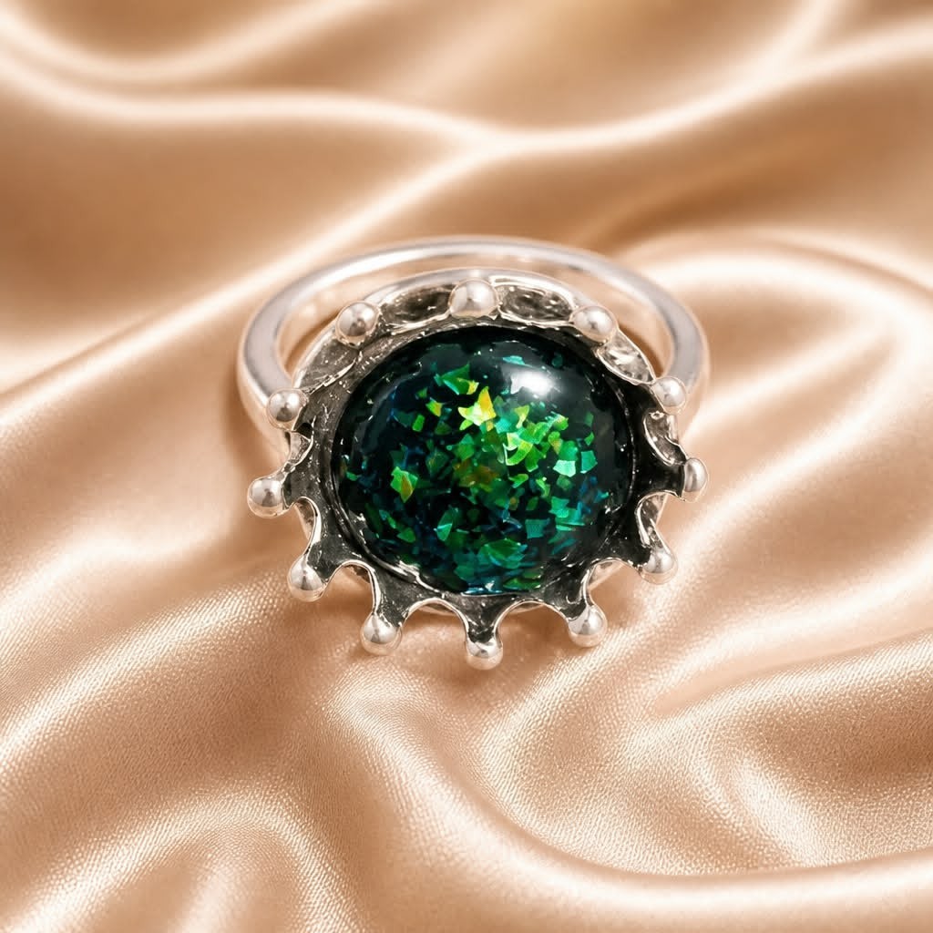 New 316L Stainless Steel Silver Ring with Green Stone for Women
