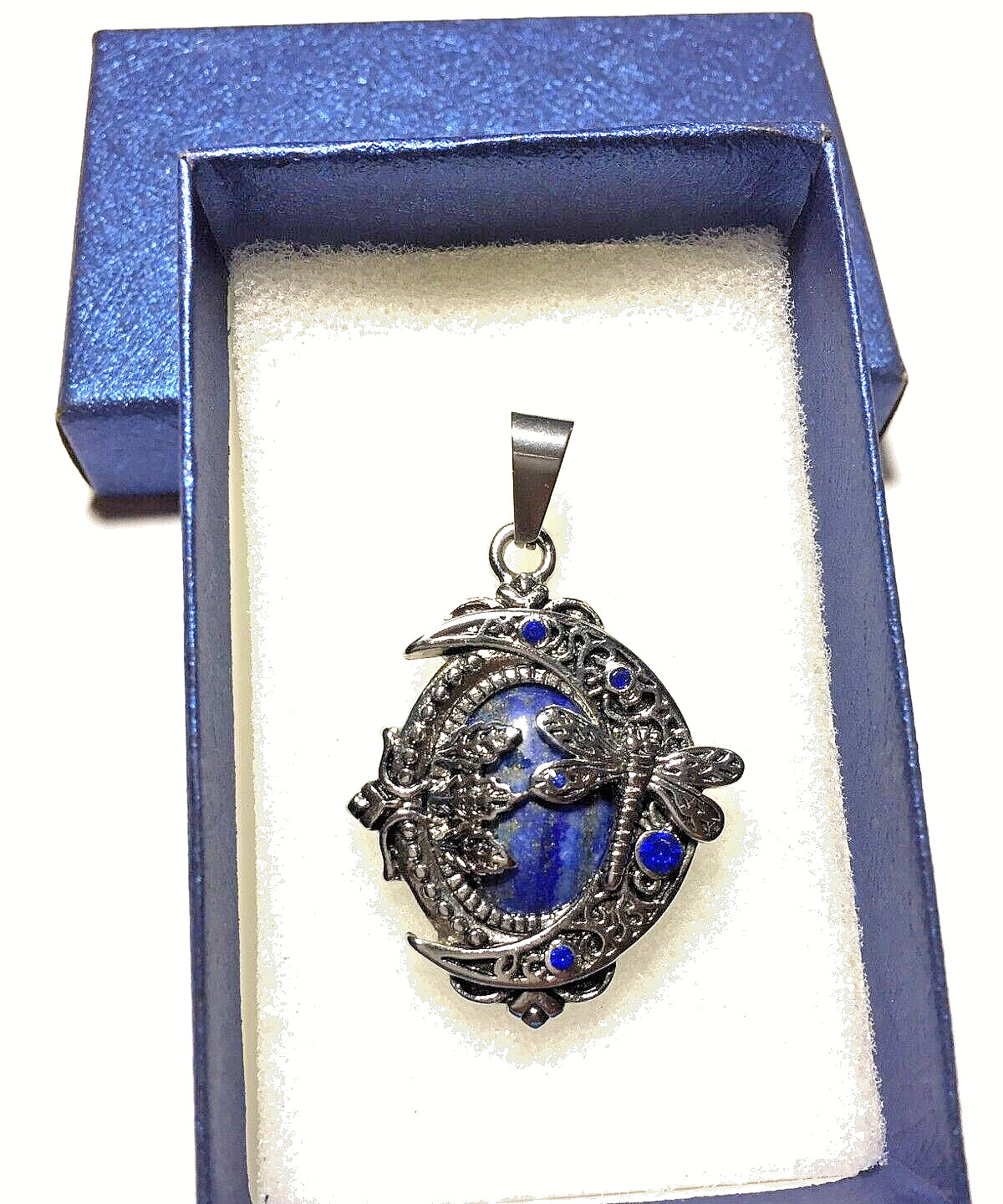 Lapis Lazuli,Blue Cristal Pendant in Stainless Steel, 8.00 ctw.