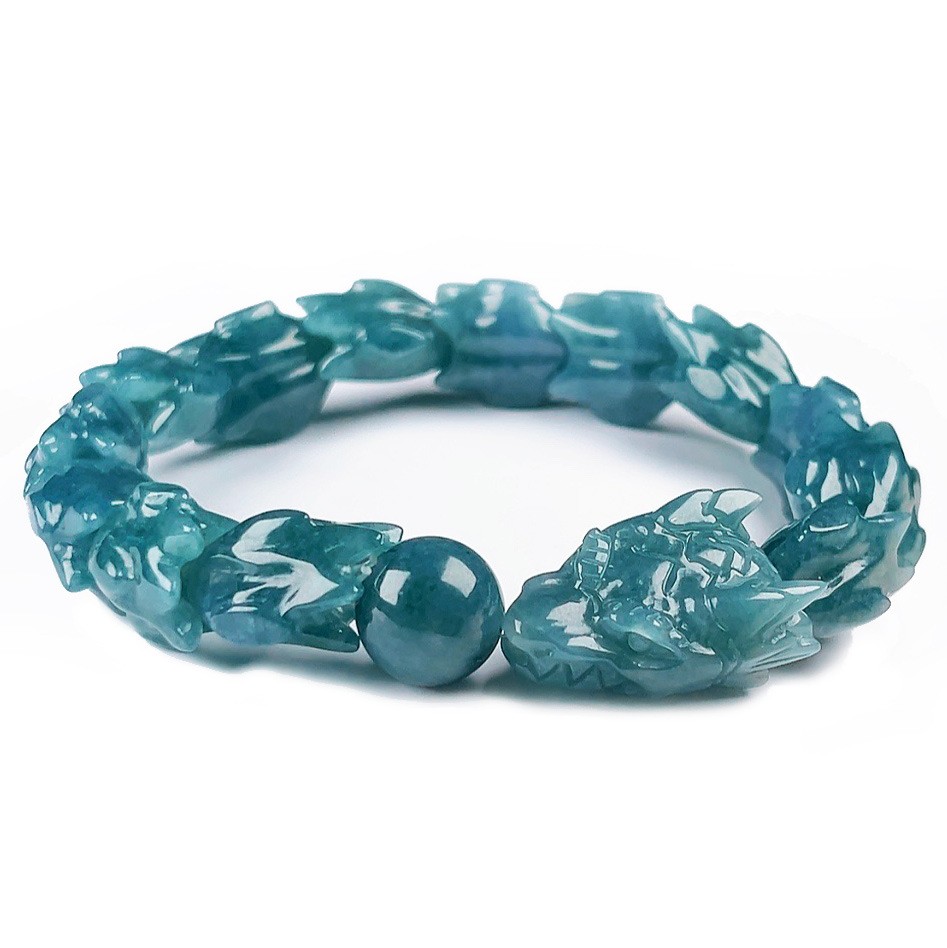 Blue water oil green dragon bone natural A-grade jade dragon bracelet