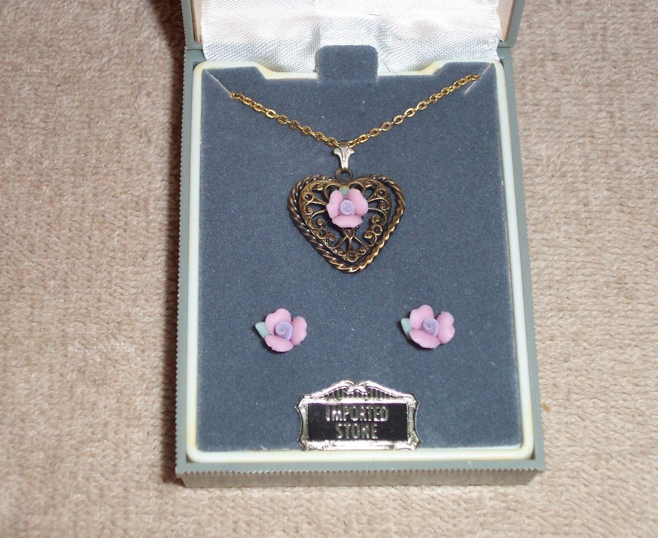 JOANNE JEWELS IMPORTED STONE ROSE NECKLACE & EARRING SET