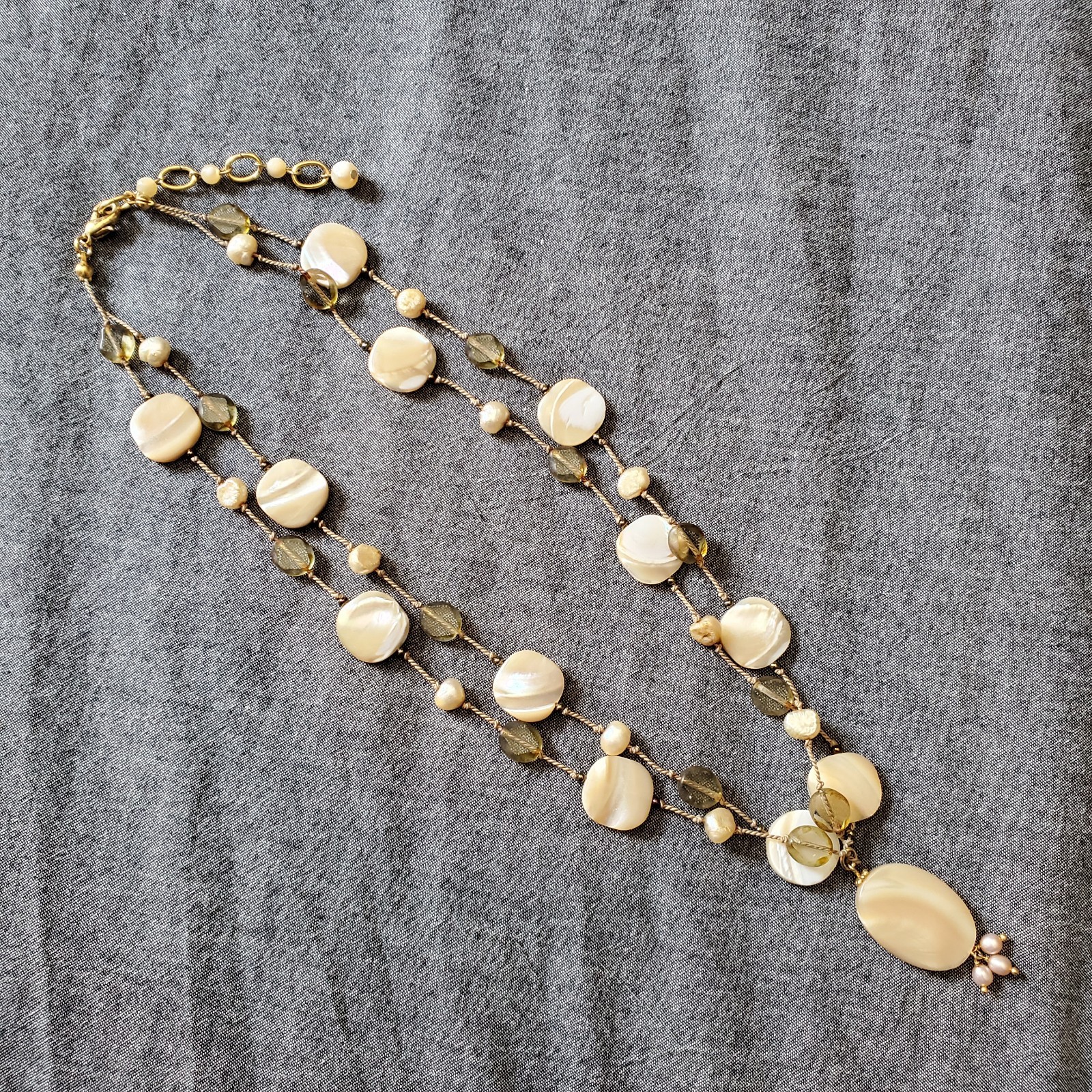Shell and Pearl Beaded Pendant Necklace, 18 inch double strand necklace
