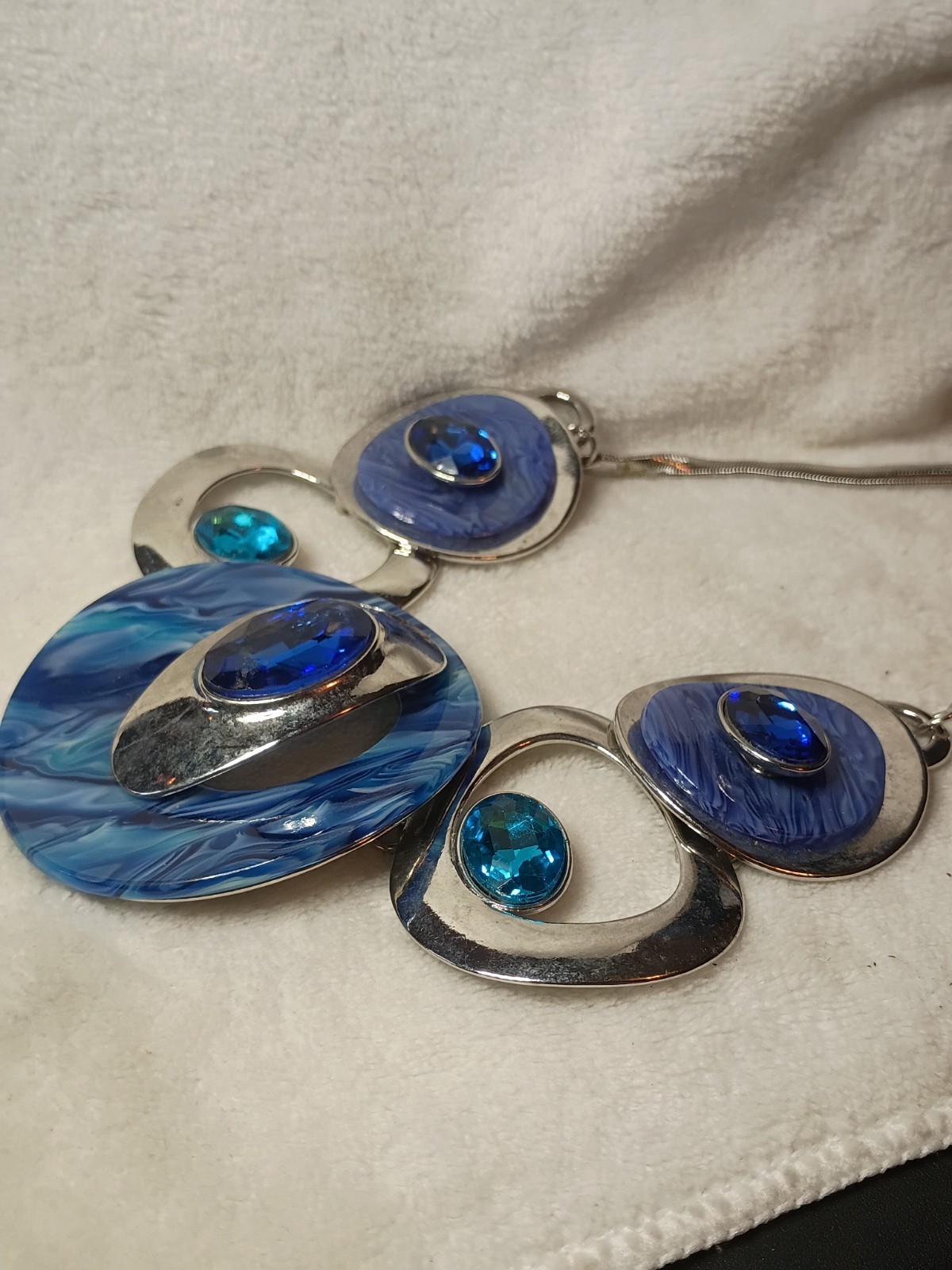 Statement Bib Necklace Blue & Silver